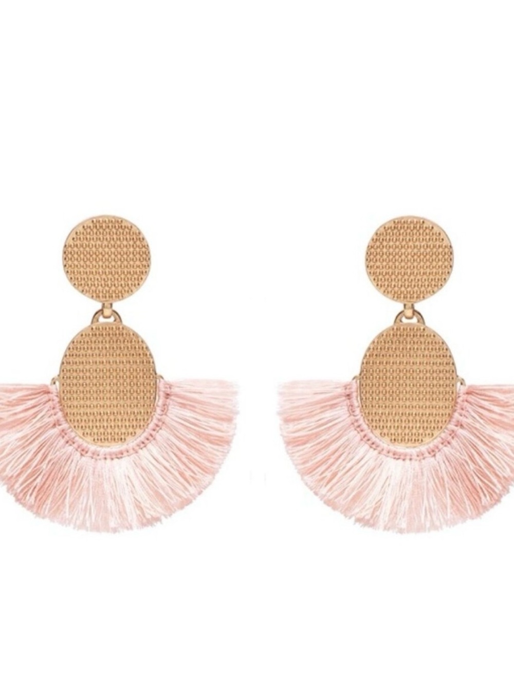 India Hicks Gold Tone and Light Pink Tassel Fan Earrings